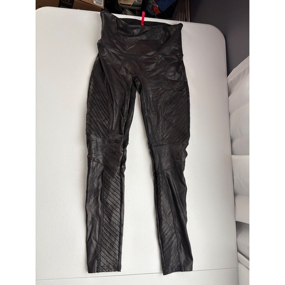 Spanx Faux Leather Moto Leggings High Waisted Sculpting Black L/G - Picture 1 of 5